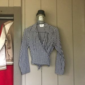 AGB Dress Gingham Long Sleeve Wrap Top